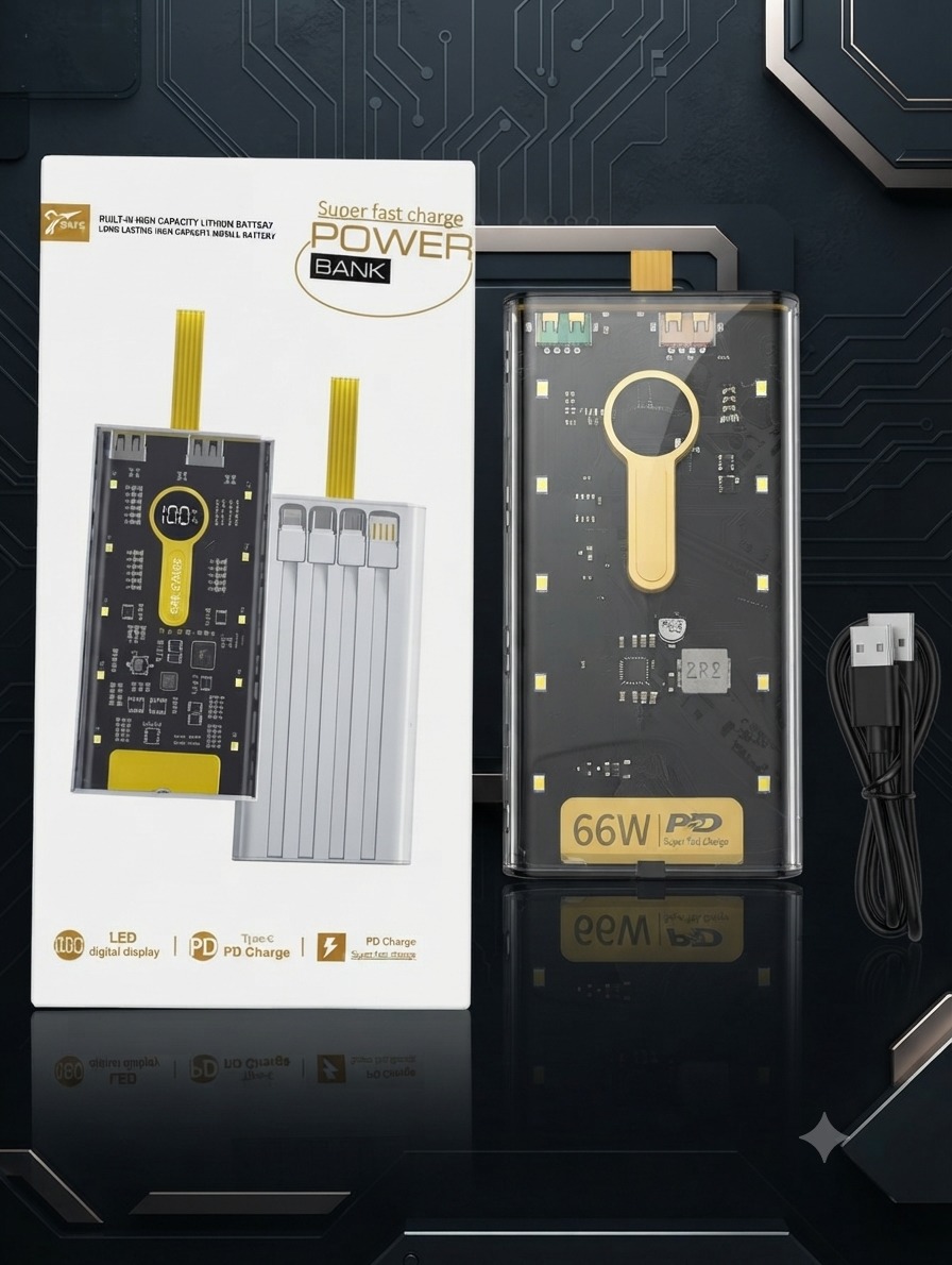 Transparent 66W Cyberpunk Style Power Bank Transparent 66W Cyberpunk Style Power Bank - Image 1